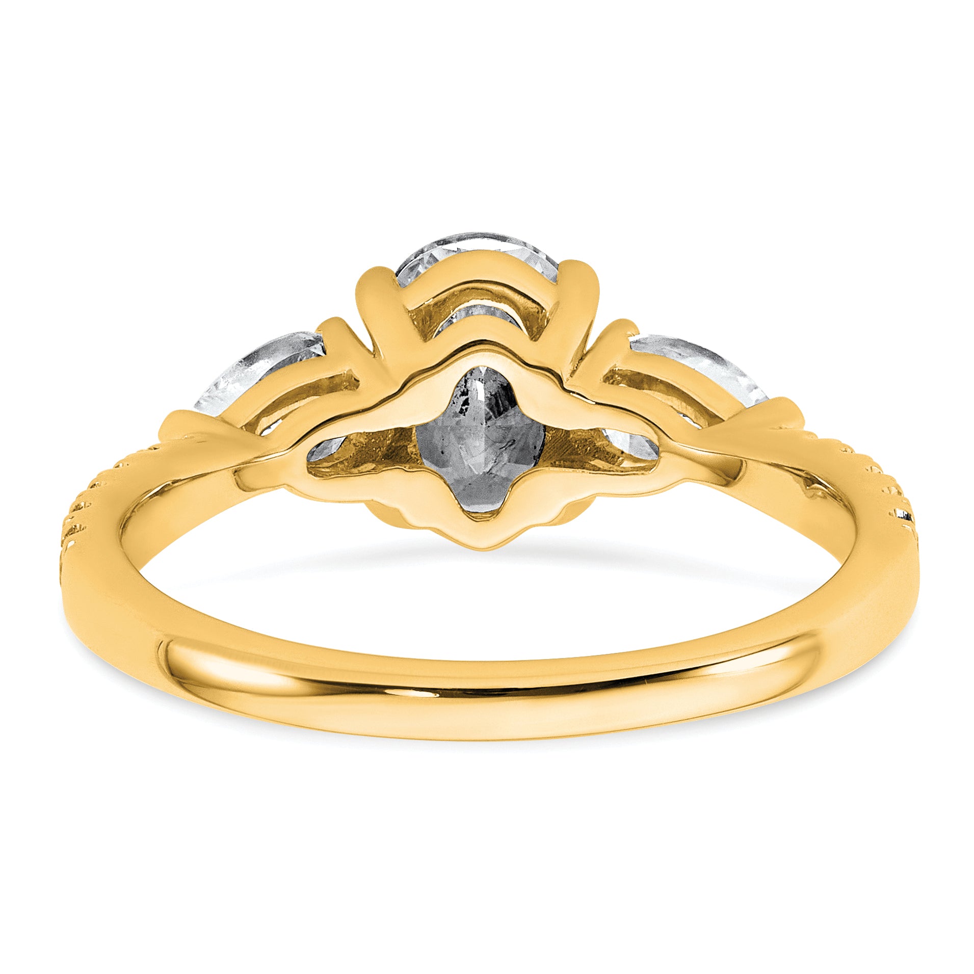 14k 1 5/8 carat Lab Grown Diamond VS+ F+ Oval with Pear Complete Three Stone Engagement Ring