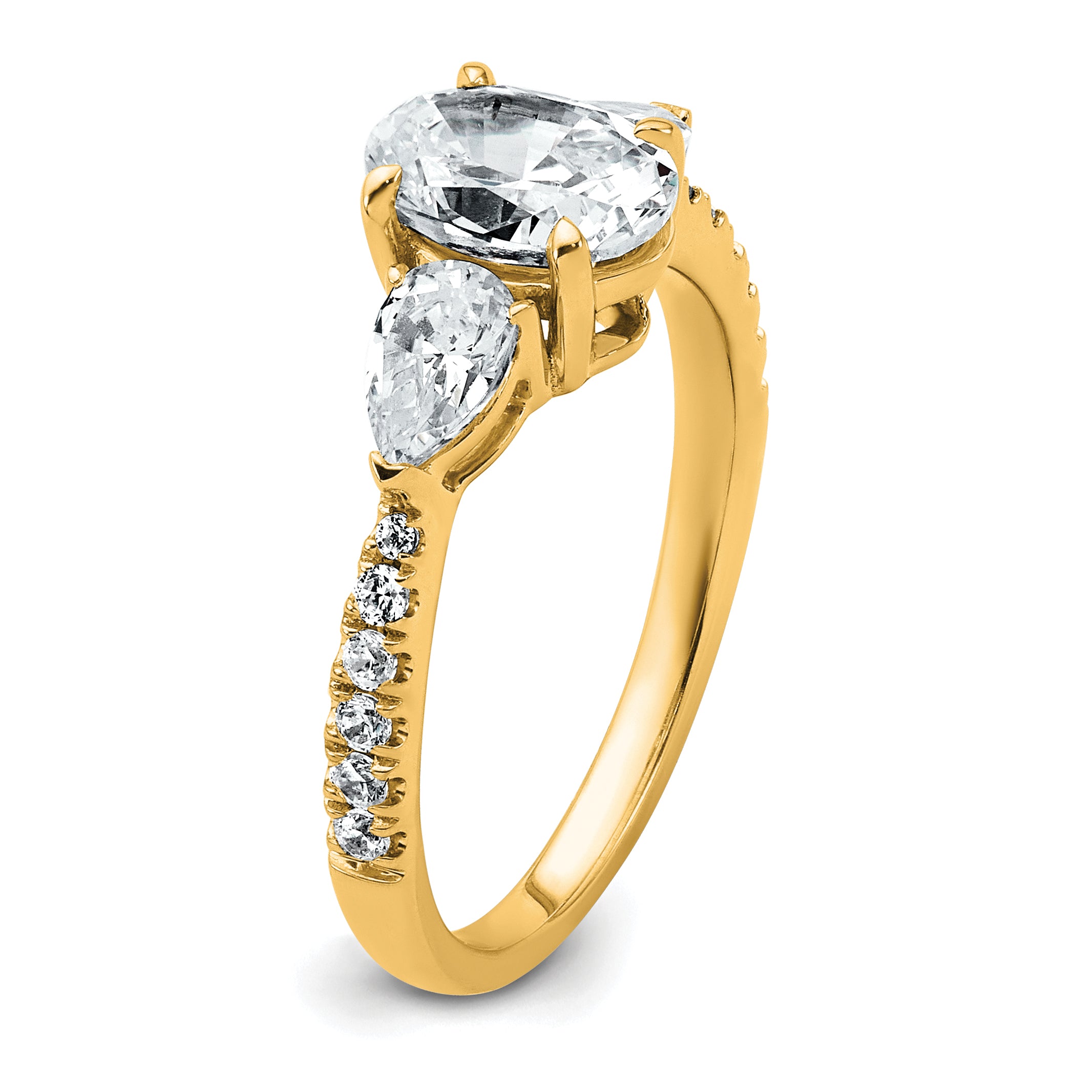 14k 1 5/8 carat Lab Grown Diamond VS+ F+ Oval with Pear Complete Three Stone Engagement Ring
