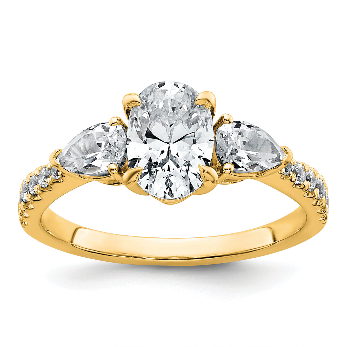 14k 1 5/8 carat Lab Grown Diamond VS+ F+ Oval with Pear Complete Three Stone Engagement Ring