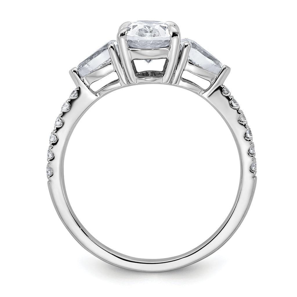 14k White Gold 1 5/8 carat Certified Lab Grown Diamond VS+ F+ Oval with Pear Complete Three Stone Engagement Ring