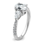 14k White Gold 1 5/8 carat Certified Lab Grown Diamond VS+ F+ Oval with Pear Complete Three Stone Engagement Ring