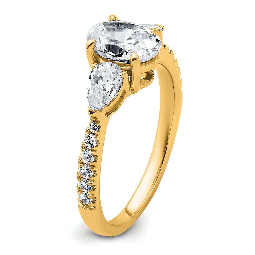 14k 1 5/8 carat Certified Lab Grown Diamond VS+ F+ Oval with Pear Complete Three Stone Engagement Ring
