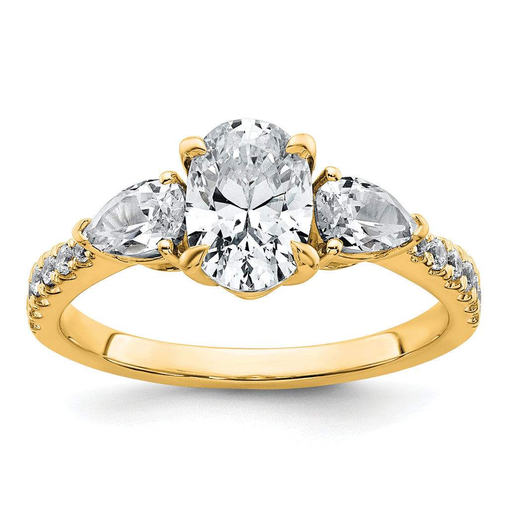 14k 1 5/8 carat Certified Lab Grown Diamond VS+ F+ Oval with Pear Complete Three Stone Engagement Ring