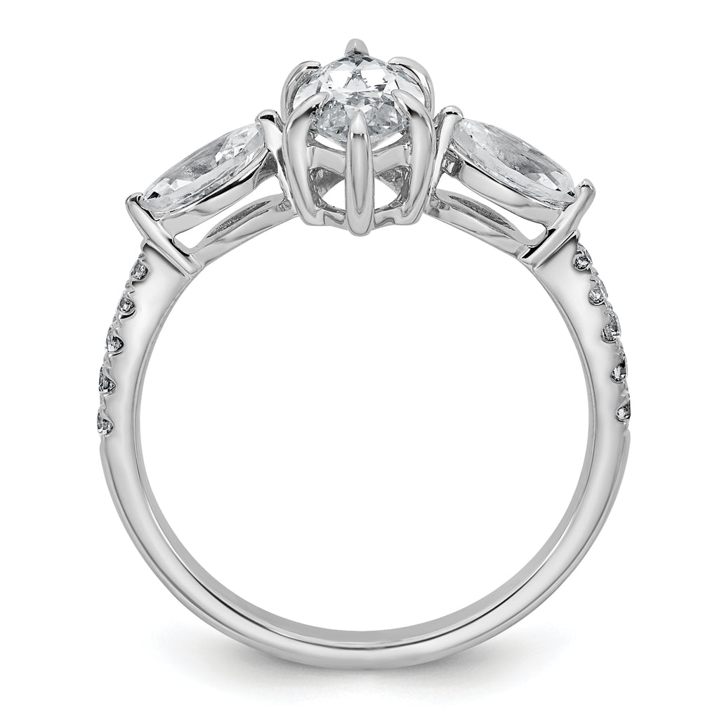 14k White Gold 1 1/2 carat Lab Grown Diamond VS+ F+ Marquise Complete Three Stone Engagement Ring