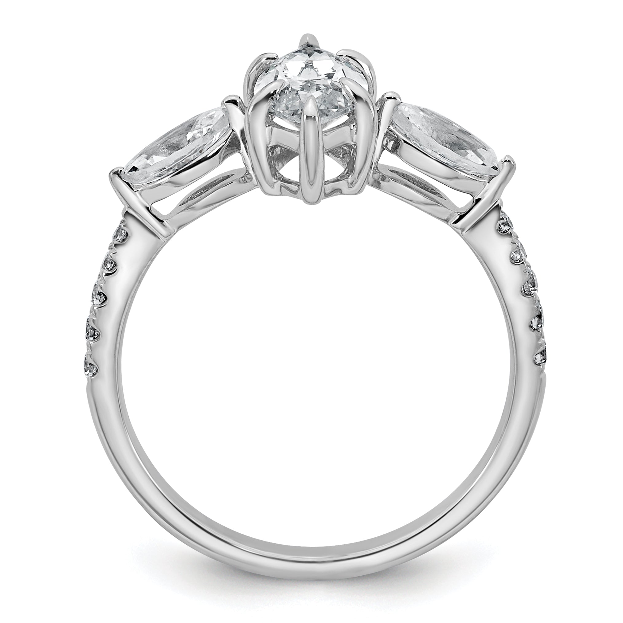 14k White Gold 1 1/2 carat Lab Grown Diamond VS+ F+ Marquise Complete Three Stone Engagement Ring