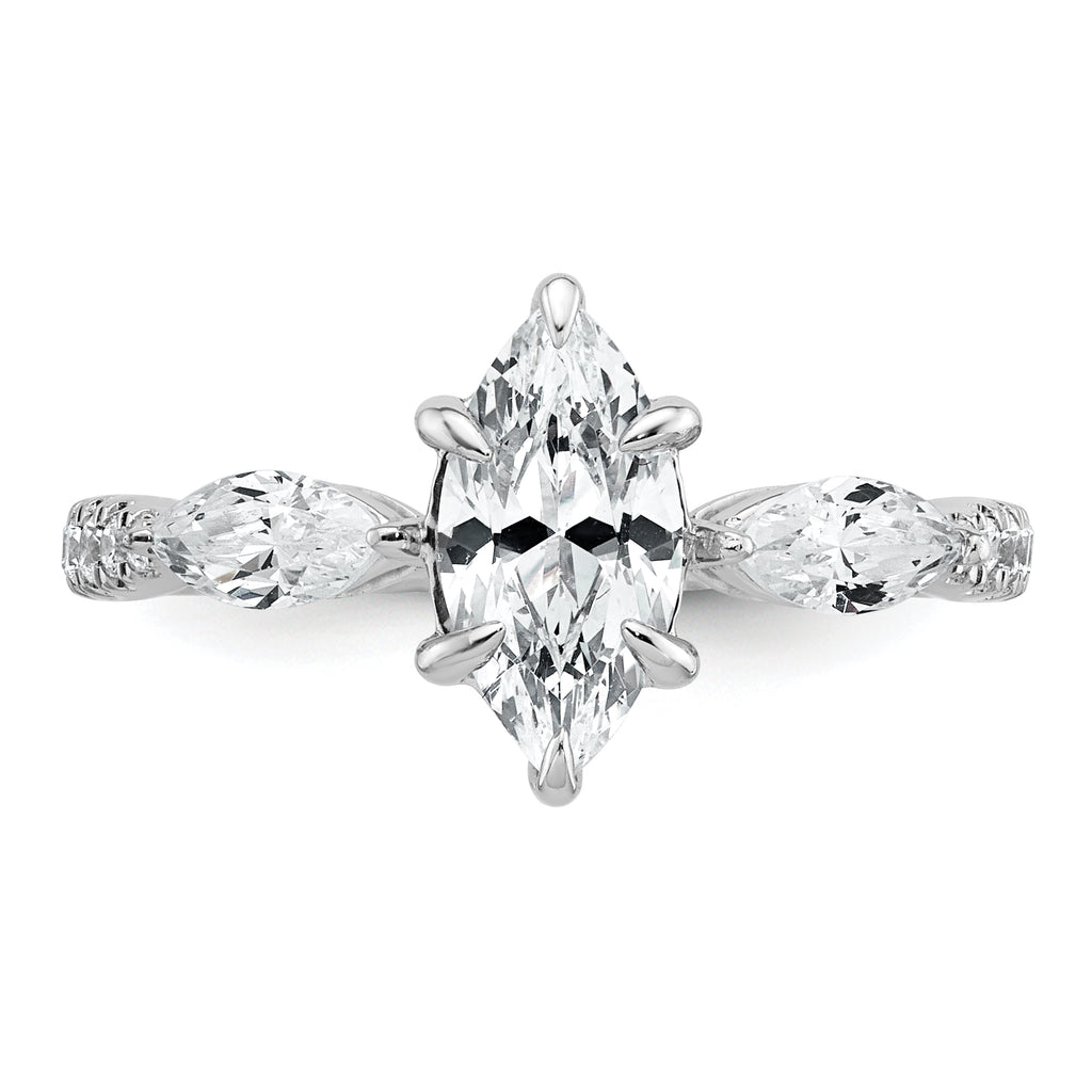 14k White Gold 1 1/2 carat Lab Grown Diamond VS+ F+ Marquise Complete Three Stone Engagement Ring