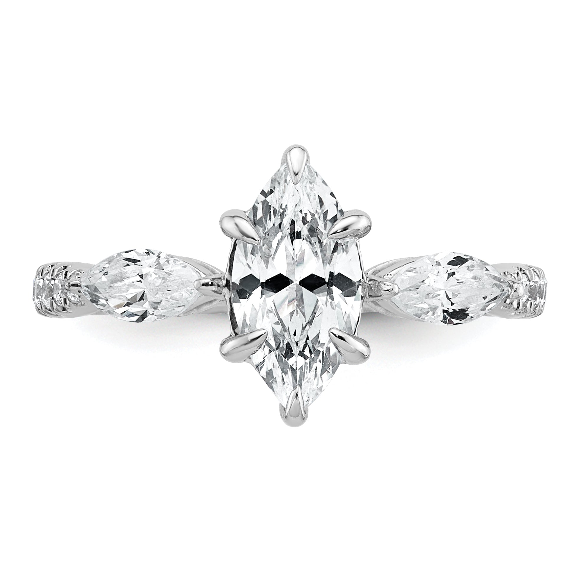 14k White Gold 1 1/2 carat Lab Grown Diamond VS+ F+ Marquise Complete Three Stone Engagement Ring