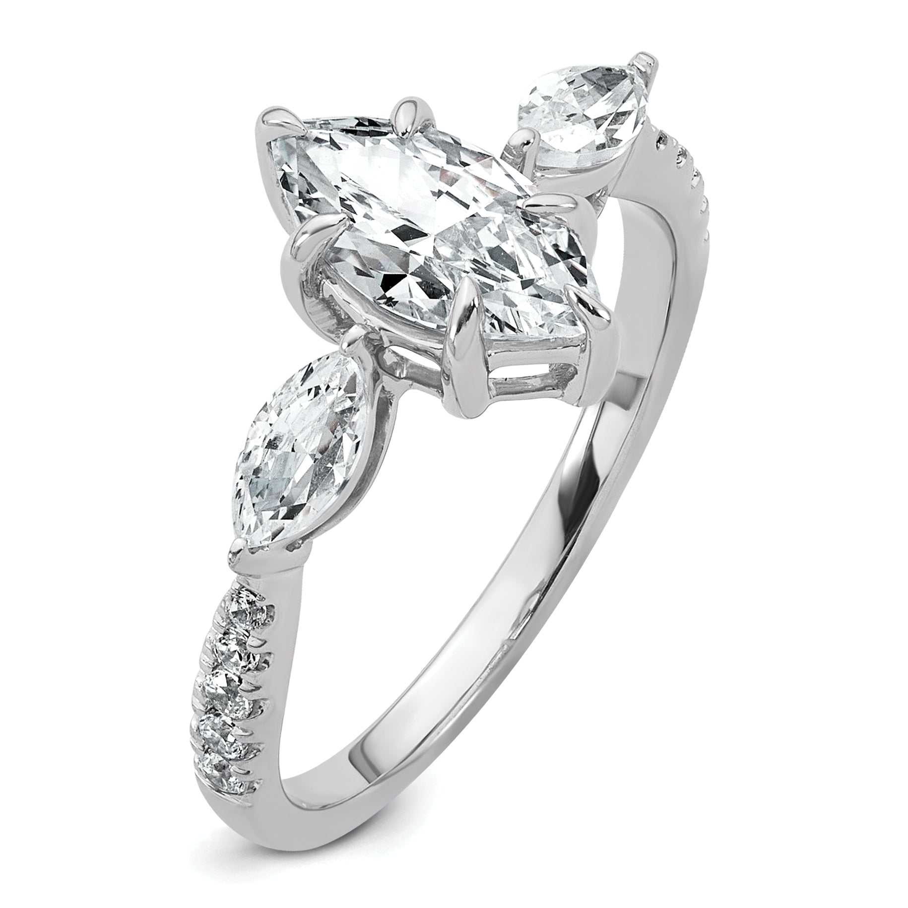 14k White Gold 1 1/2 carat Lab Grown Diamond VS+ F+ Marquise Complete Three Stone Engagement Ring
