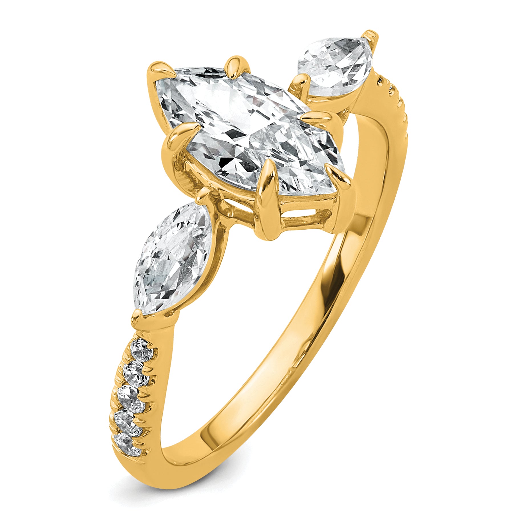 14k 1 1/2 carat Lab Grown Diamond VS+ F+ Marquise Complete Three Stone Engagement Ring
