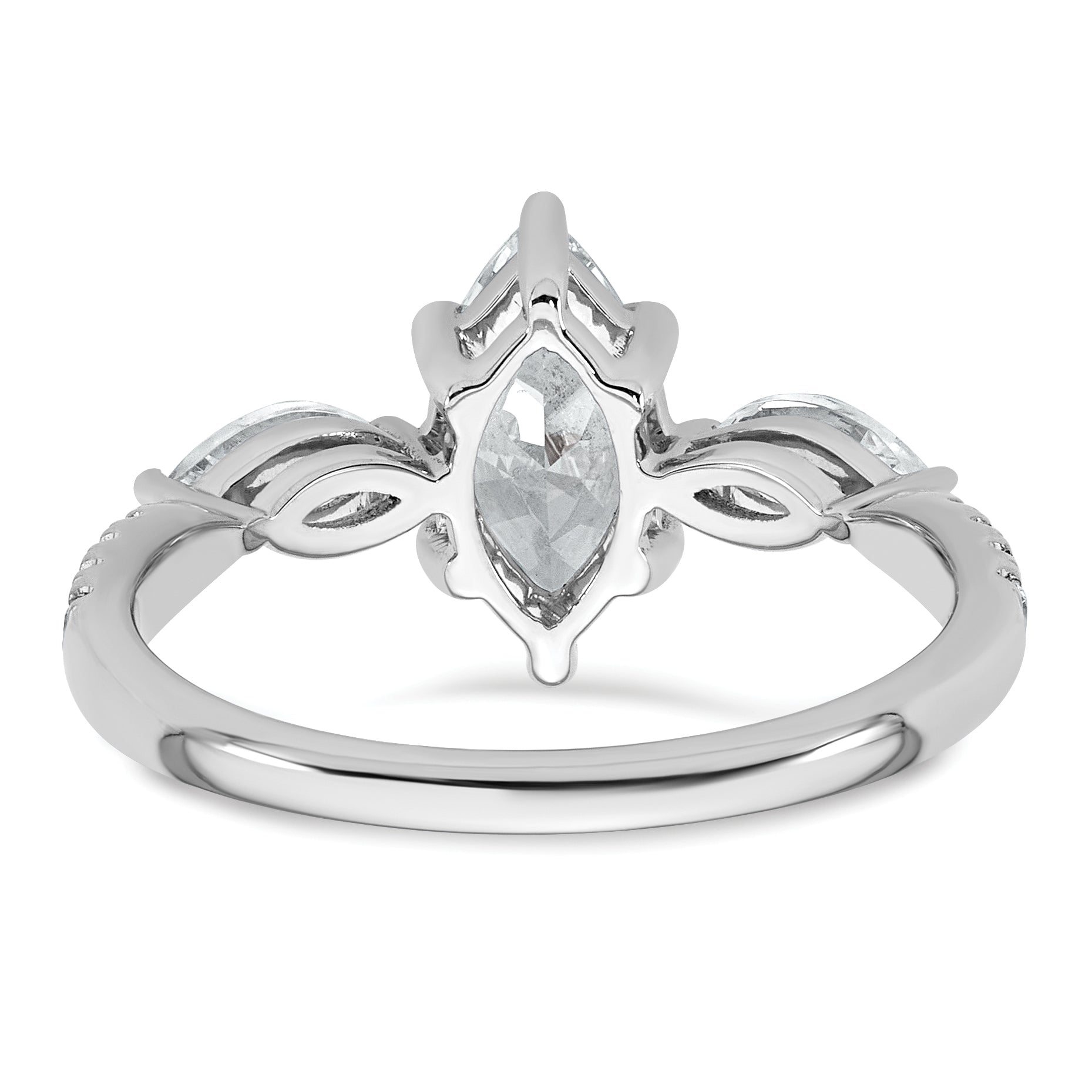 14k White Gold 1 1/2 carat Certified Lab Grown Diamond VS+ F+ Marquise Complete Three Stone Engagement Ring