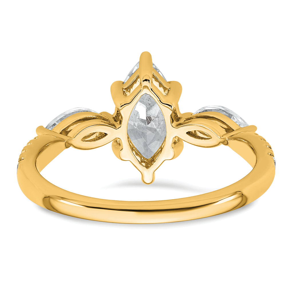 14k 1 1/2 carat Certified Lab Grown Diamond VS+ F+ Marquise Complete Three Stone Engagement Ring