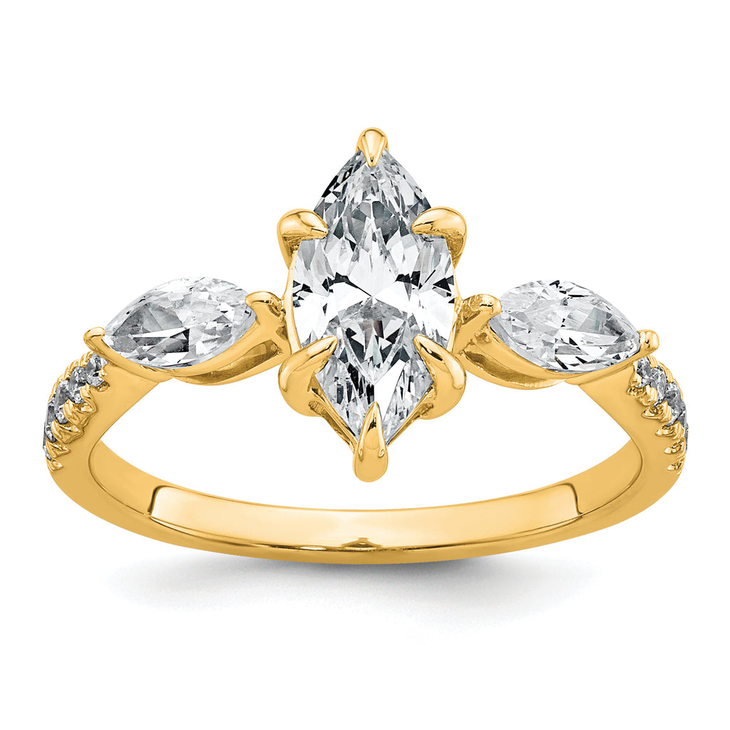 14k 1 1/2 carat Certified Lab Grown Diamond VS+ F+ Marquise Complete Three Stone Engagement Ring