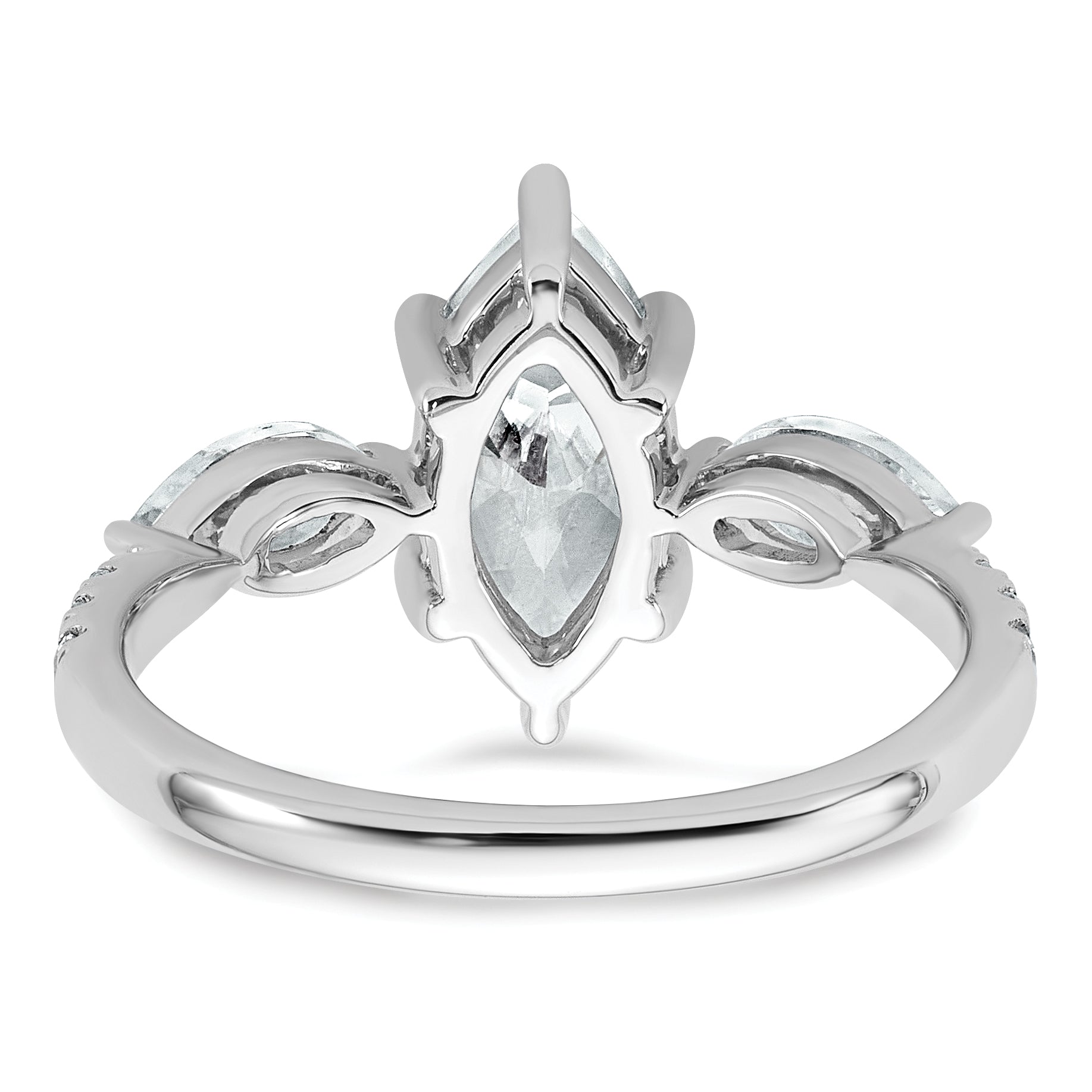 14k White Gold 2 1/6 carat Lab Grown Diamond VS+ F+ Marquise Complete Three Stone Engagement Ring