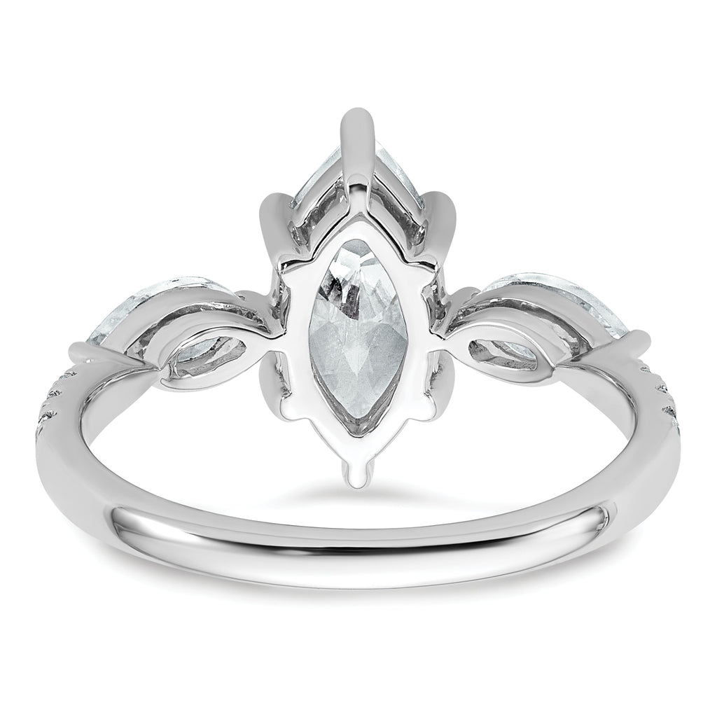 14k White Gold 2 1/6 carat Lab Grown Diamond VS+ F+ Marquise Complete Three Stone Engagement Ring