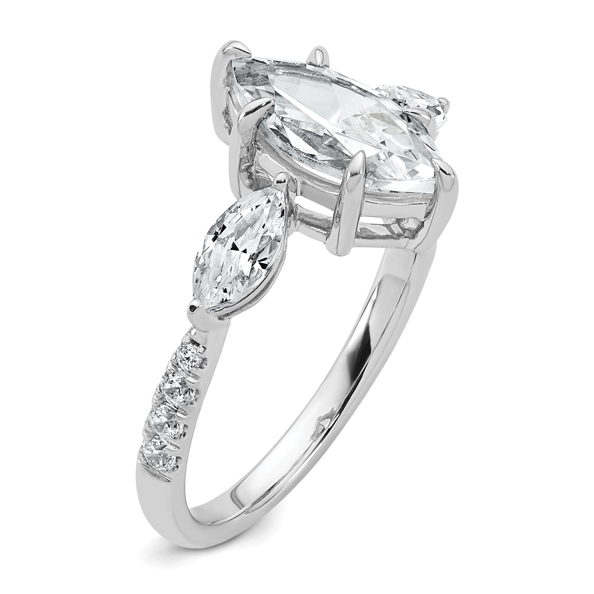 14k White Gold 2 1/6 carat Lab Grown Diamond VS+ F+ Marquise Complete Three Stone Engagement Ring
