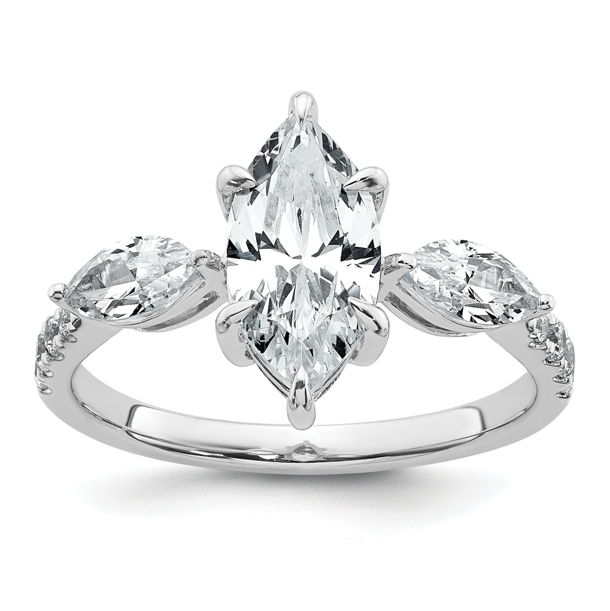 14k White Gold 2 1/6 carat Lab Grown Diamond VS+ F+ Marquise Complete Three Stone Engagement Ring