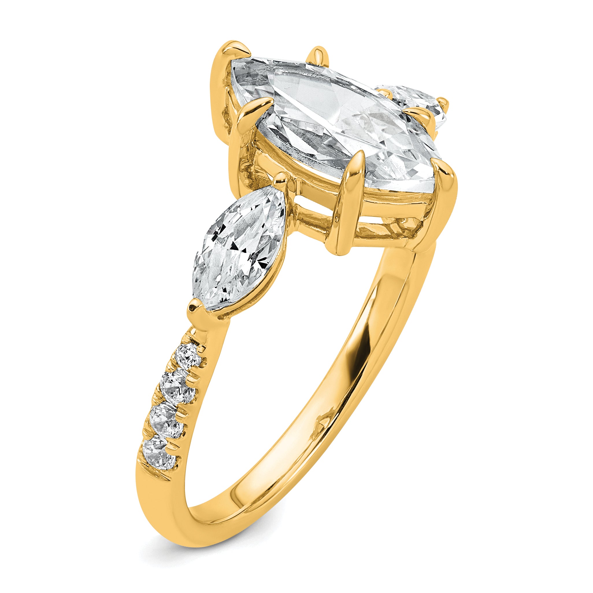 14k 2 1/6 carat Lab Grown Diamond VS+ F+ Marquise Complete Three Stone Engagement Ring