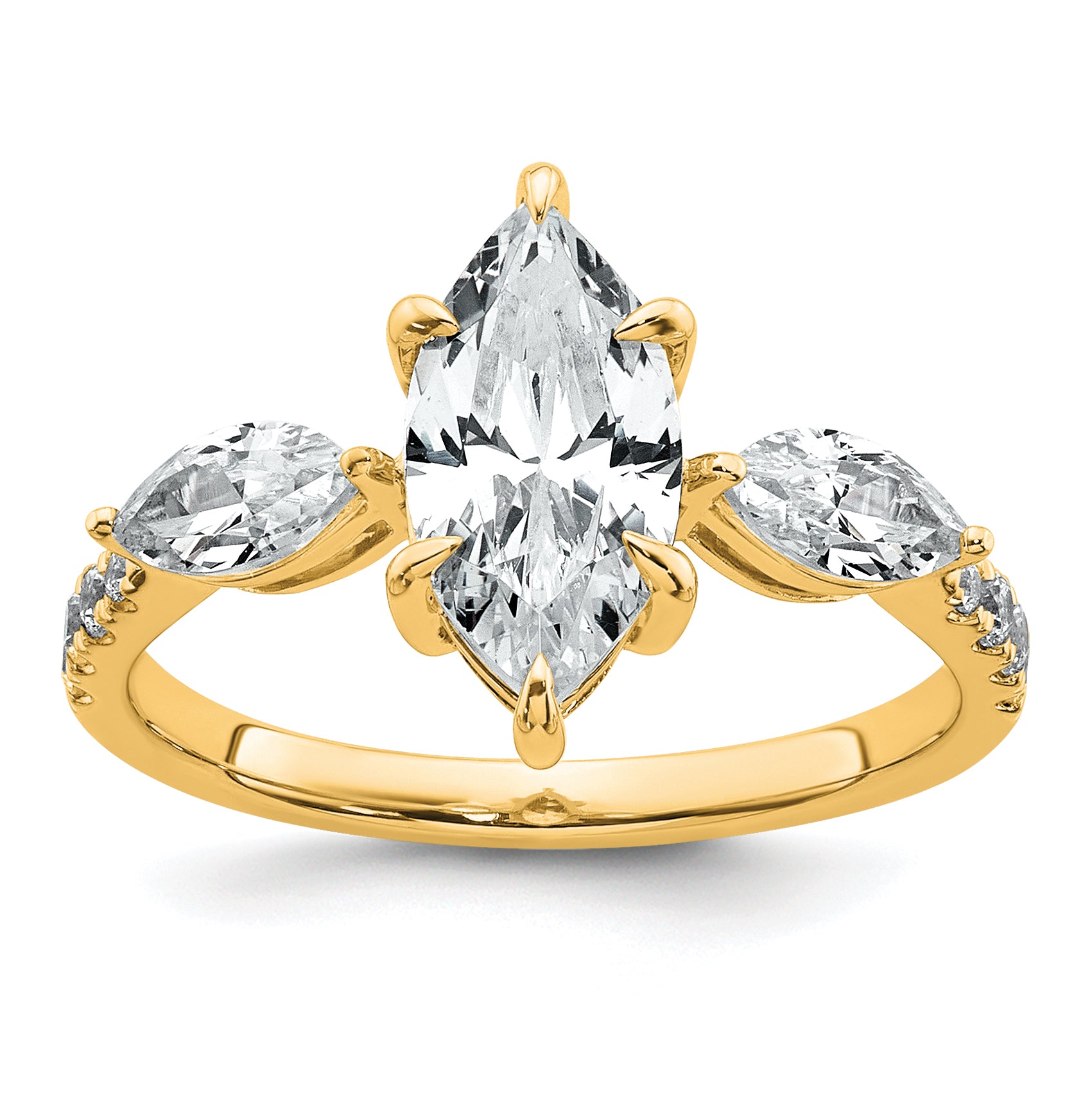 14k 2 1/6 carat Lab Grown Diamond VS+ F+ Marquise Complete Three Stone Engagement Ring