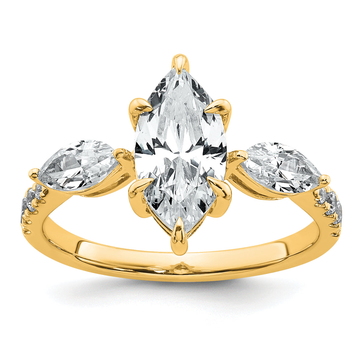 14k 2 1/6 carat Lab Grown Diamond VS+ F+ Marquise Complete Three Stone Engagement Ring