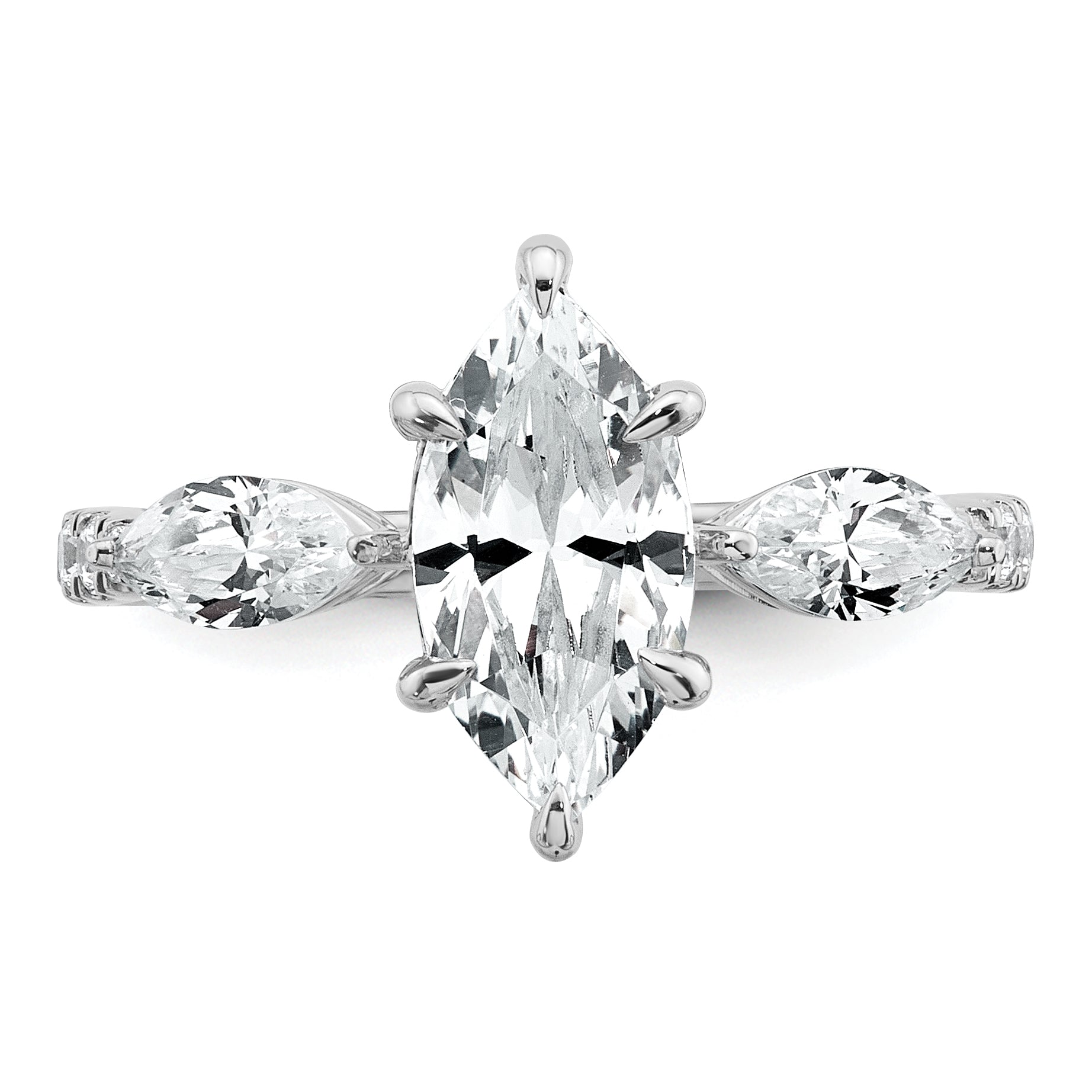 14k White Gold 2 1/6 carat Certified Lab Grown Diamond VS+ F+ Marquise Complete Three Stone Engagement Ring