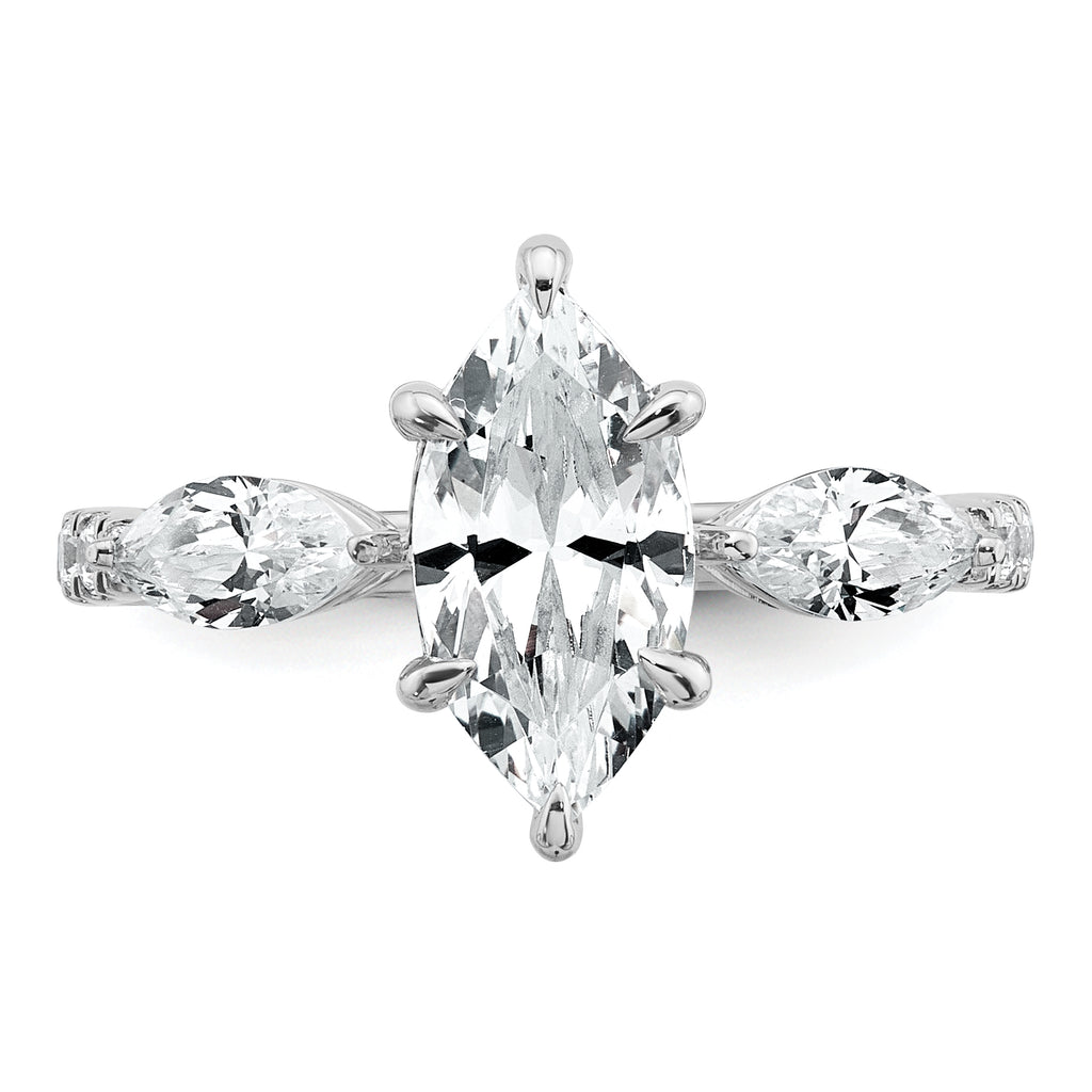 14k White Gold 2 1/6 carat Certified Lab Grown Diamond VS+ F+ Marquise Complete Three Stone Engagement Ring