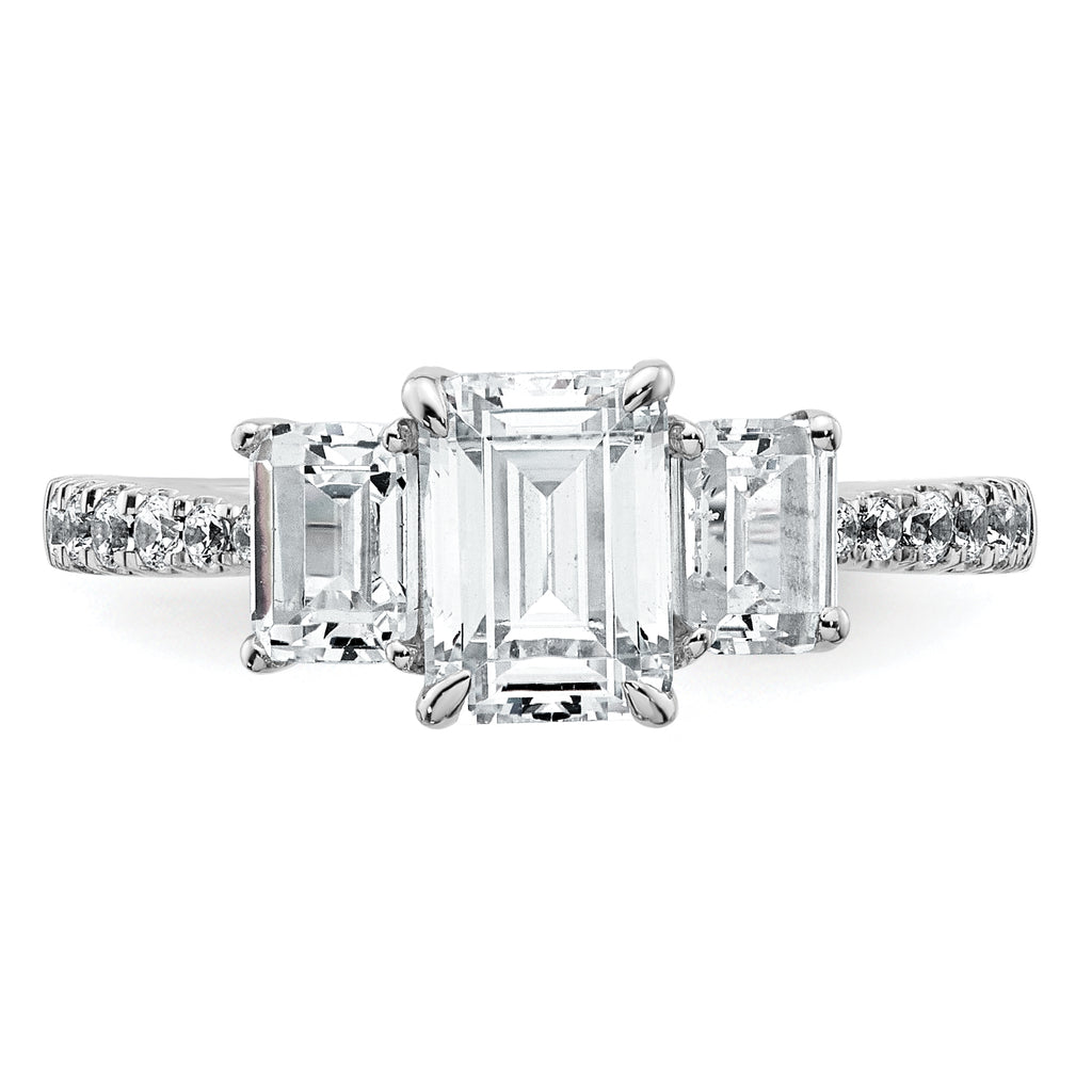 14k White Gold 1 3/4 carat Lab Grown Diamond VS+ F+ Emerald Complete Three Stone Engagement Ring