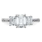 14k White Gold 1 3/4 carat Lab Grown Diamond VS+ F+ Emerald Complete Three Stone Engagement Ring