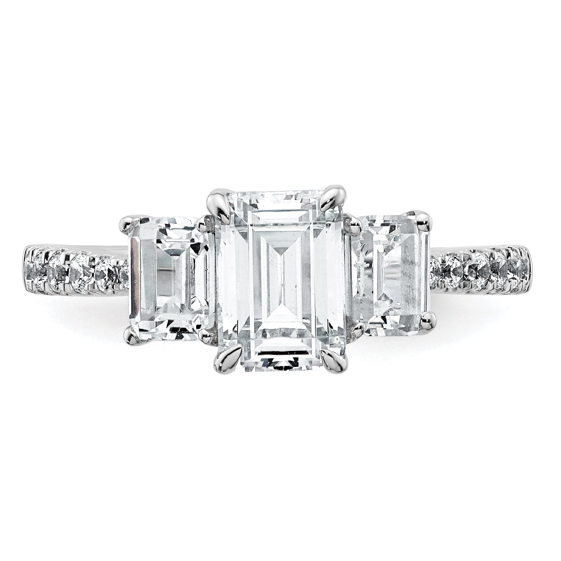 14k White Gold 1 3/4 carat Lab Grown Diamond VS+ F+ Emerald Complete Three Stone Engagement Ring