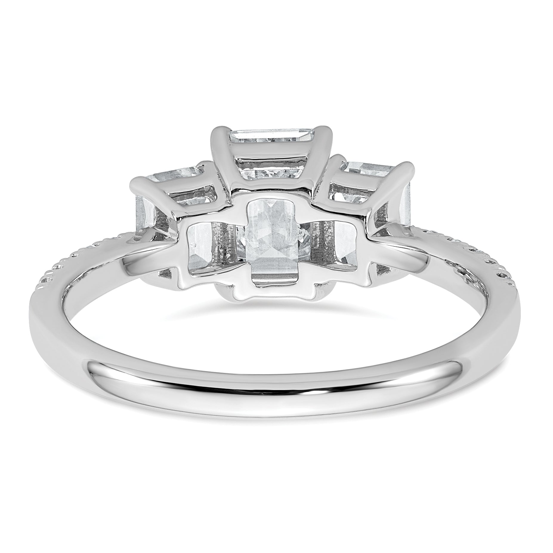 14k White Gold 1 3/4 carat Lab Grown Diamond VS+ F+ Emerald Complete Three Stone Engagement Ring