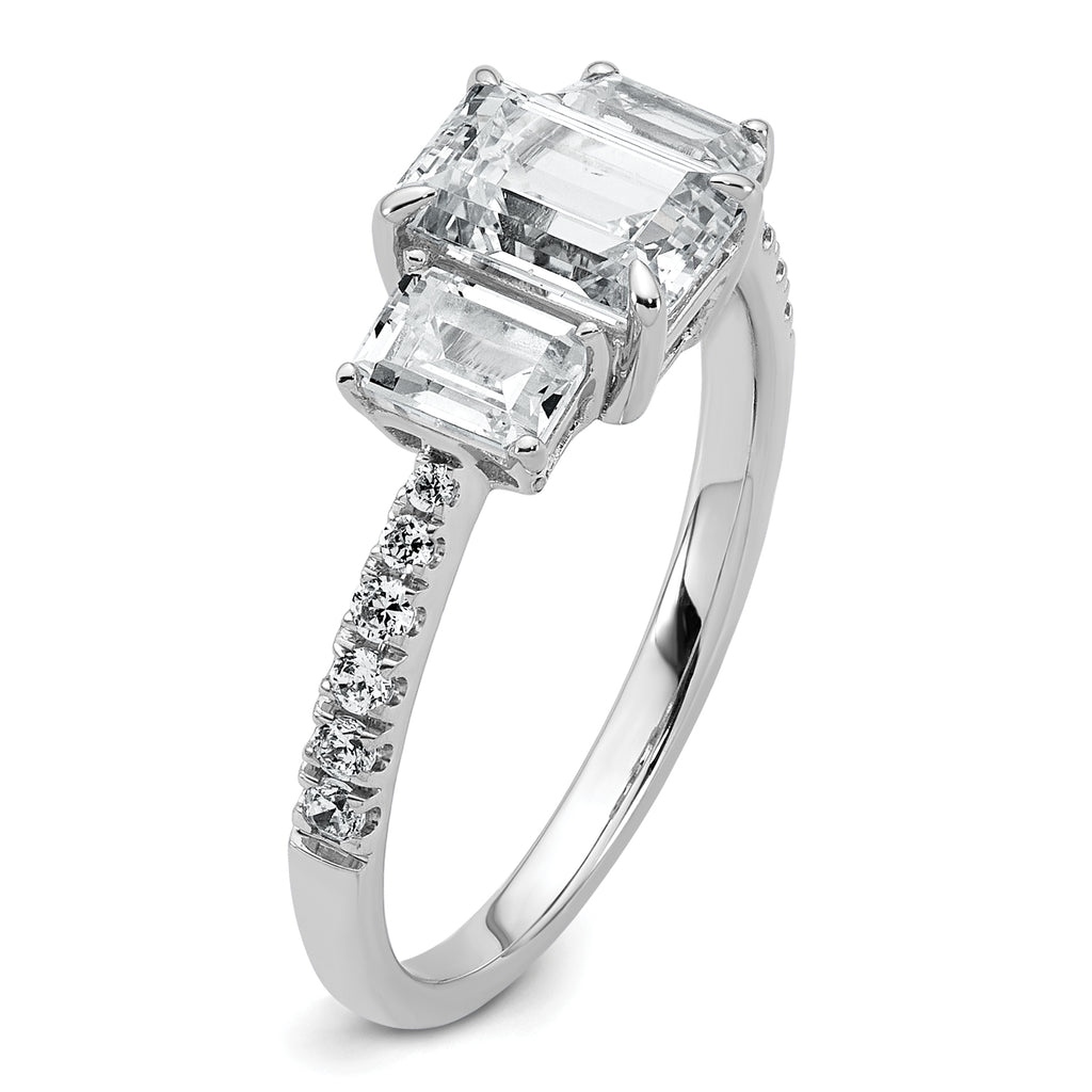 14k White Gold 1 3/4 carat Lab Grown Diamond VS+ F+ Emerald Complete Three Stone Engagement Ring