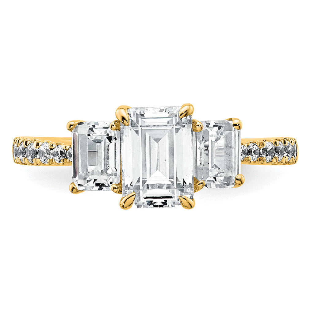 14k 1 3/4 carat Lab Grown Diamond VS+ F+ Emerald Complete Three Stone Engagement Ring