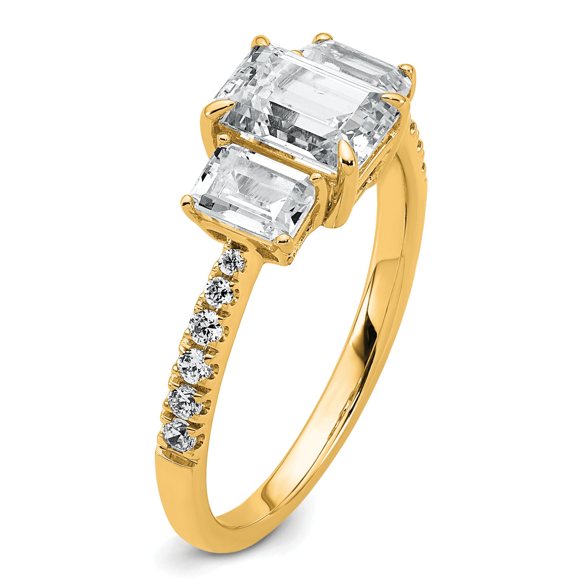 14k 1 3/4 carat Lab Grown Diamond VS+ F+ Emerald Complete Three Stone Engagement Ring