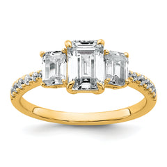 14k 1 3/4 carat Lab Grown Diamond VS+ F+ Emerald Complete Three Stone Engagement Ring