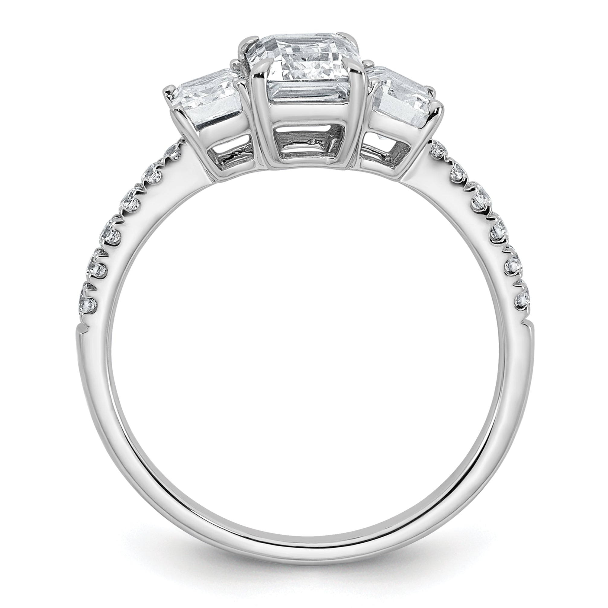 14k White Gold 1 3/4 carat Certified Lab Grown Diamond VS+ F+ Emerald Complete Three Stone Engagement Ring