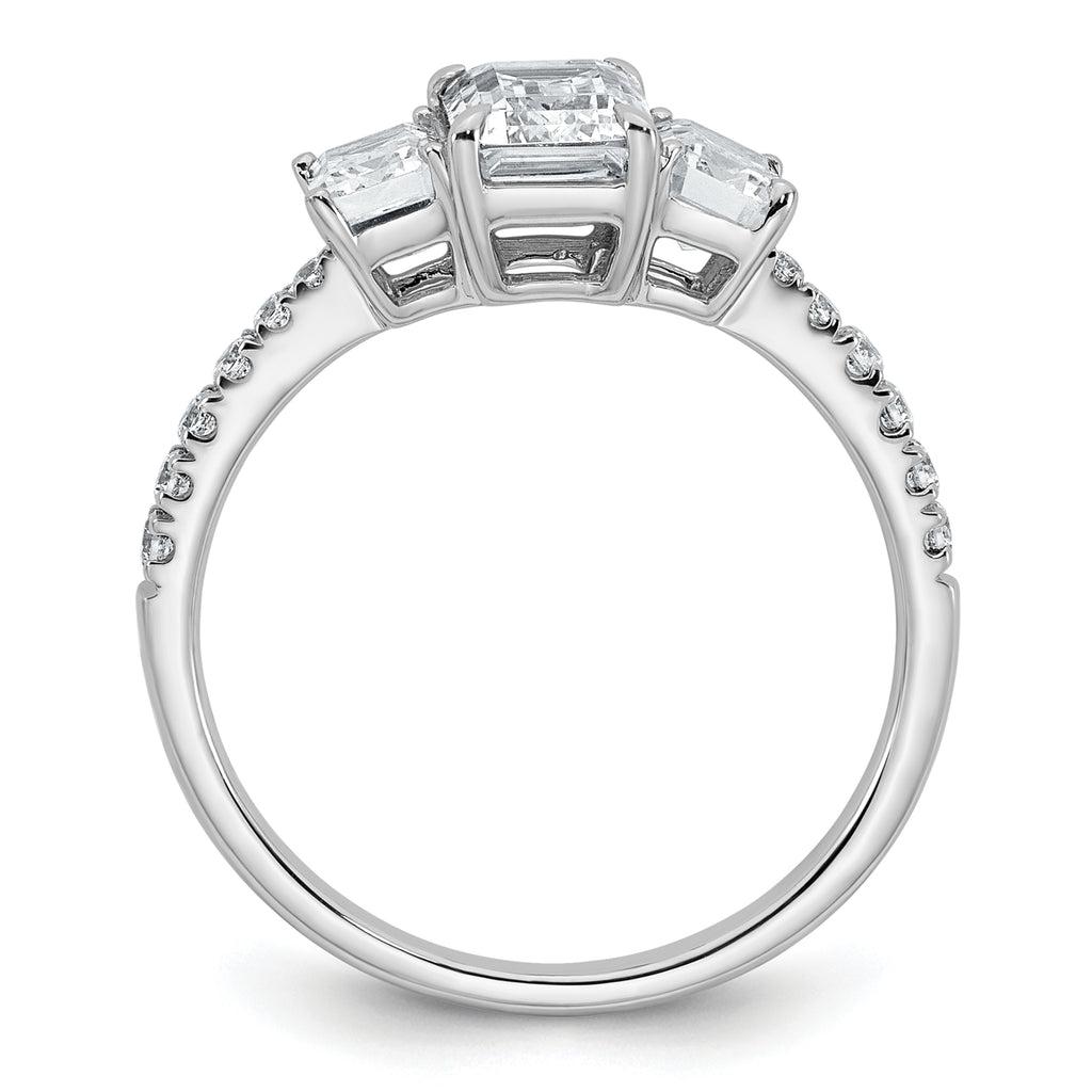 14k White Gold 1 3/4 carat Certified Lab Grown Diamond VS+ F+ Emerald Complete Three Stone Engagement Ring