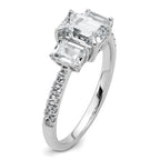 14k White Gold 1 3/4 carat Certified Lab Grown Diamond VS+ F+ Emerald Complete Three Stone Engagement Ring