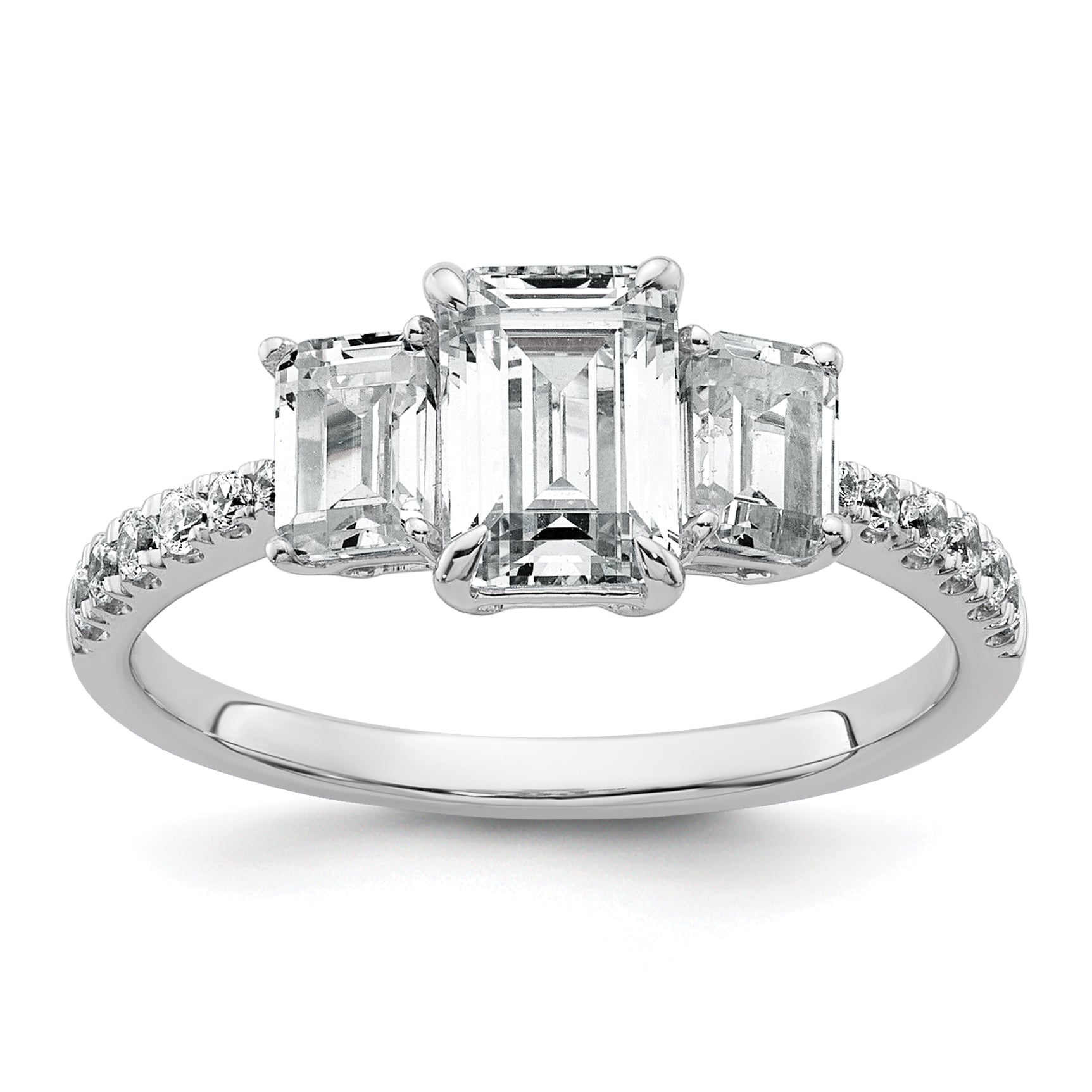 14k White Gold 1 3/4 carat Certified Lab Grown Diamond VS+ F+ Emerald Complete Three Stone Engagement Ring Main image
