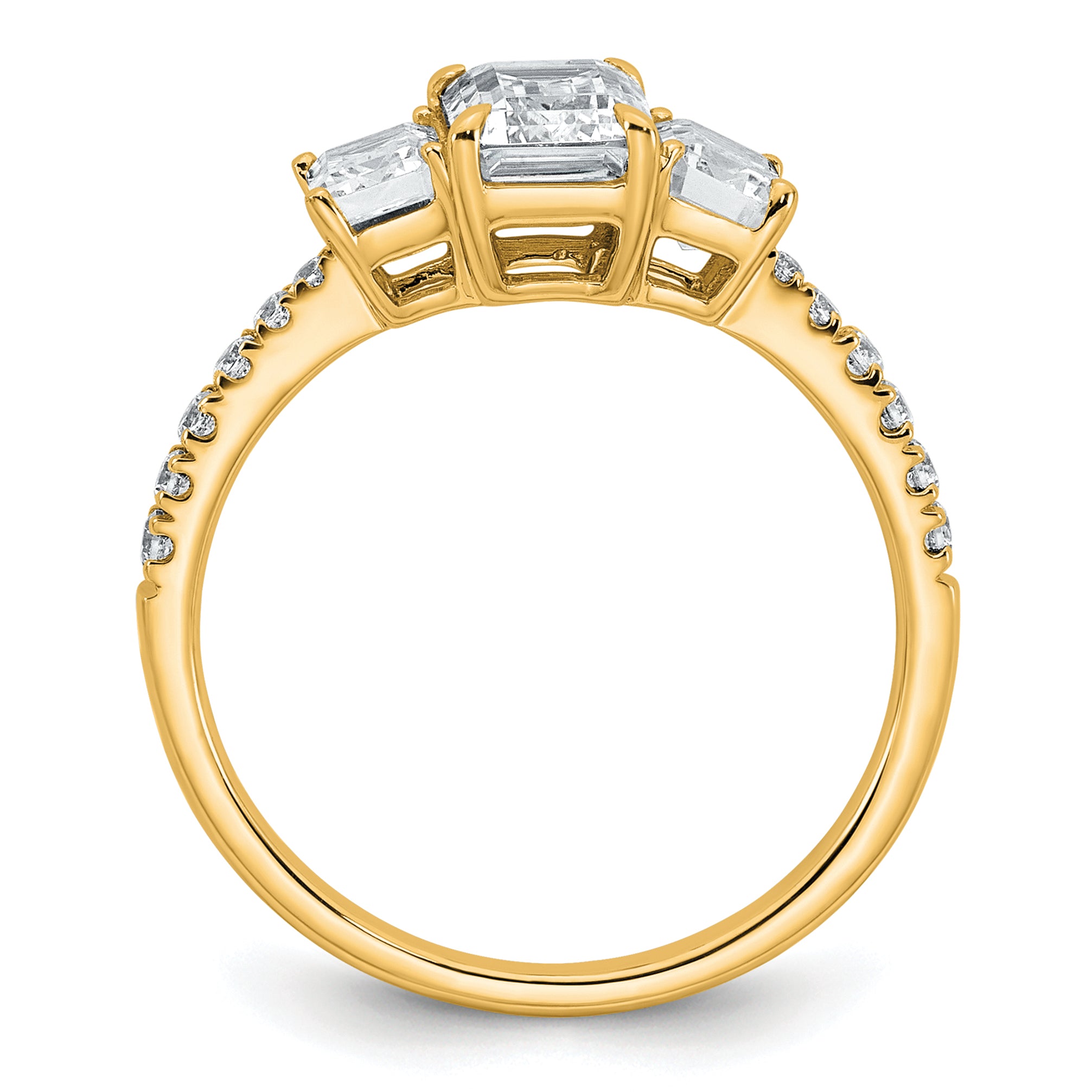 14k 1 3/4 carat Certified Lab Grown Diamond VS+ F+ Emerald Complete Three Stone Engagement Ring Secondary image