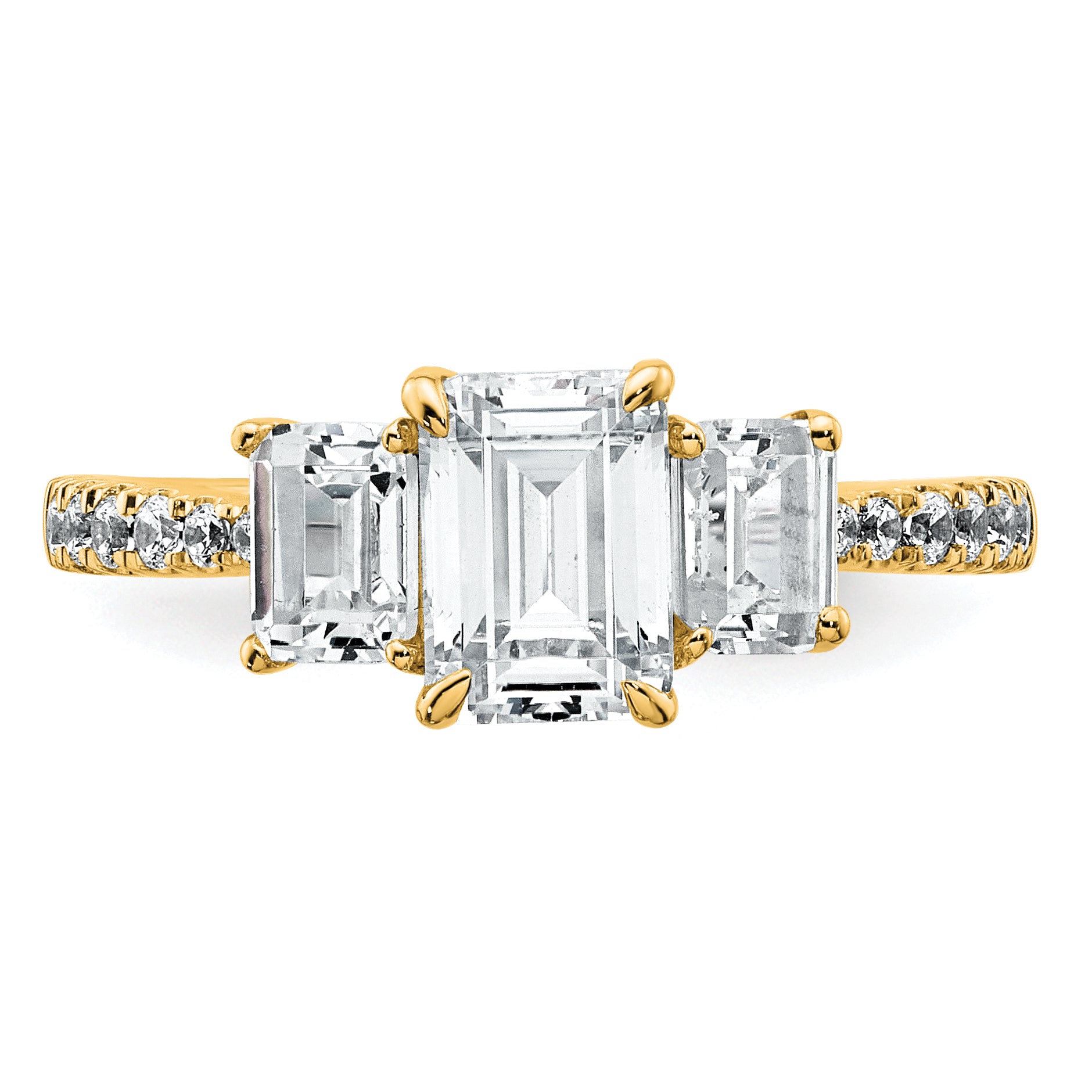 14k 1 3/4 carat Certified Lab Grown Diamond VS+ F+ Emerald Complete Three Stone Engagement Ring