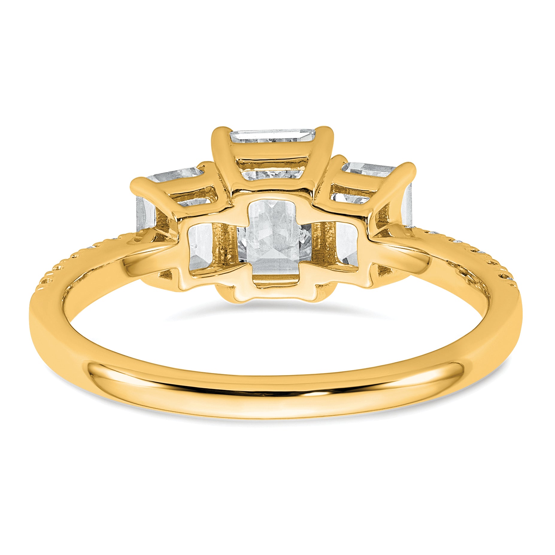 14k 1 3/4 carat Certified Lab Grown Diamond VS+ F+ Emerald Complete Three Stone Engagement Ring