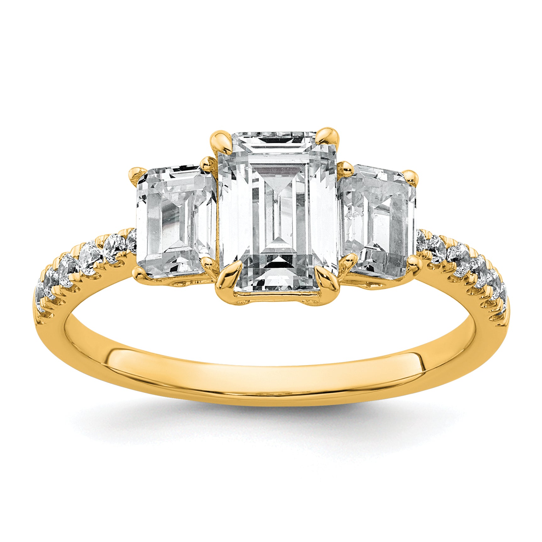 14k 1 3/4 carat Certified Lab Grown Diamond VS+ F+ Emerald Complete Three Stone Engagement Ring