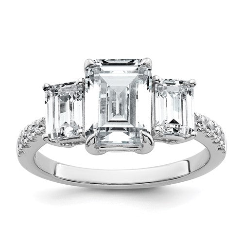 Emerald-Cut 3-Stone Engagement Ring in 14K White Gold (3 3/8 ct. tw.), Size 7 - Sophia Jewelers Main image