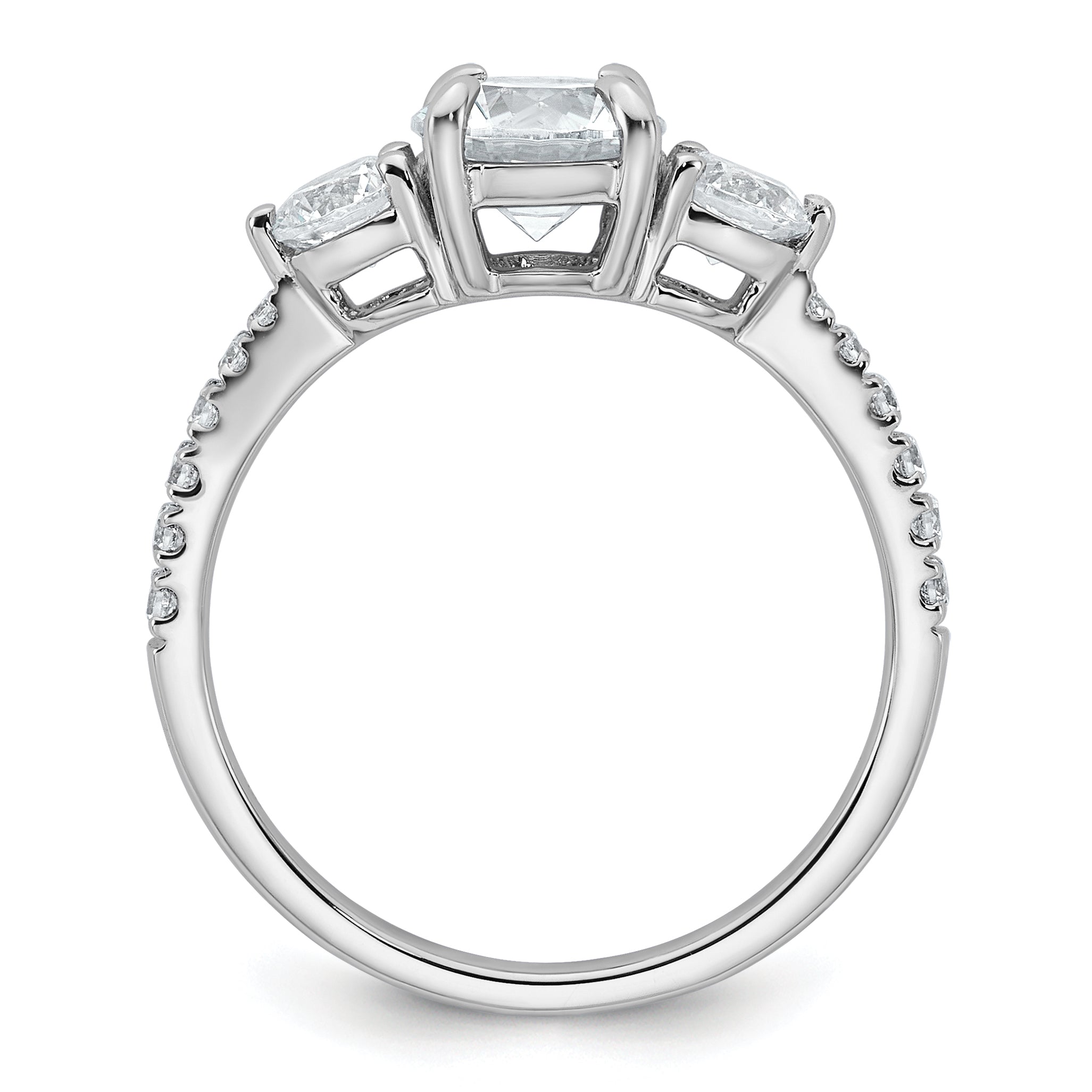 14k White Gold 5/8 carat Lab Grown Diamond VS+ F+ Round Semi Mount Three Stone Engagement Ring Secondary image