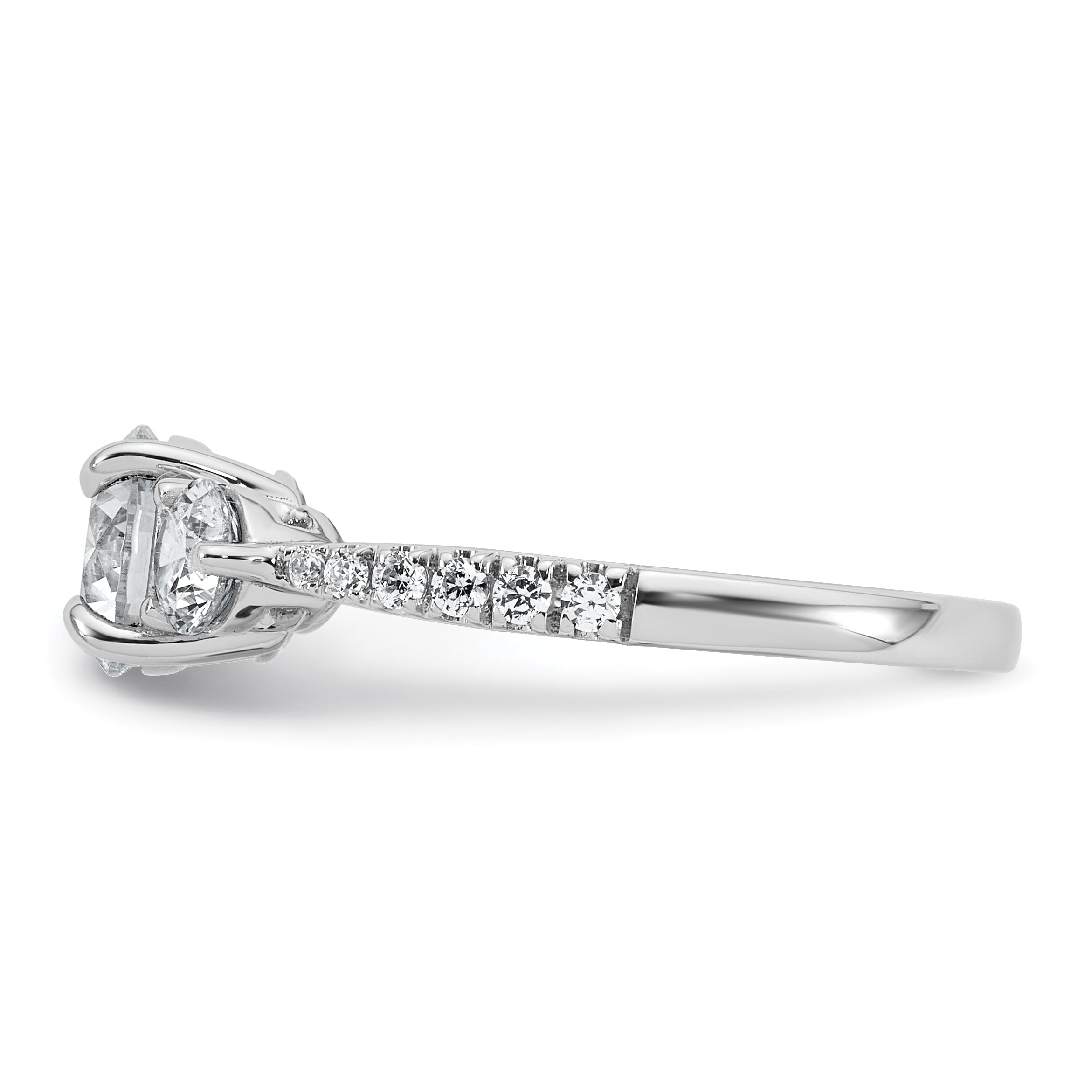 14k White Gold 5/8 carat Lab Grown Diamond VS+ F+ Round Semi Mount Three Stone Engagement Ring