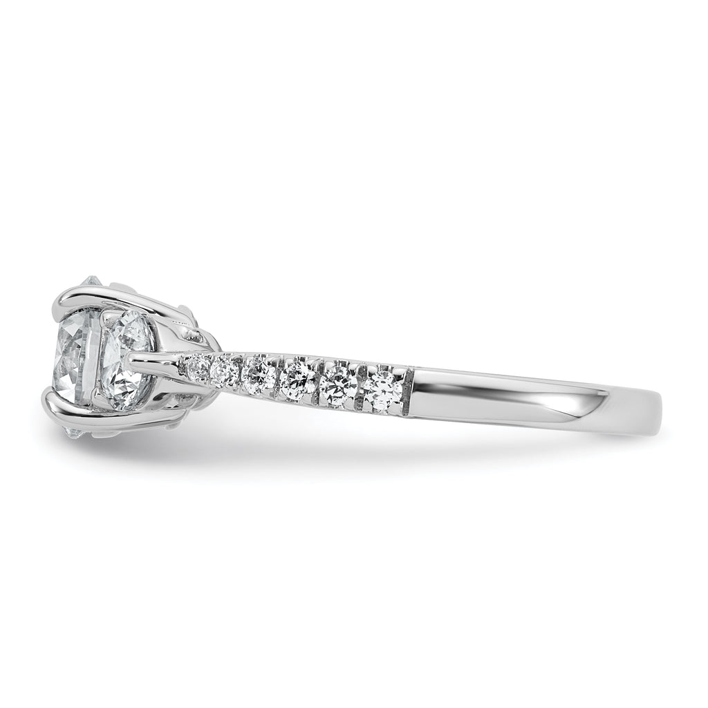 14k White Gold 5/8 carat Lab Grown Diamond VS+ F+ Round Semi Mount Three Stone Engagement Ring