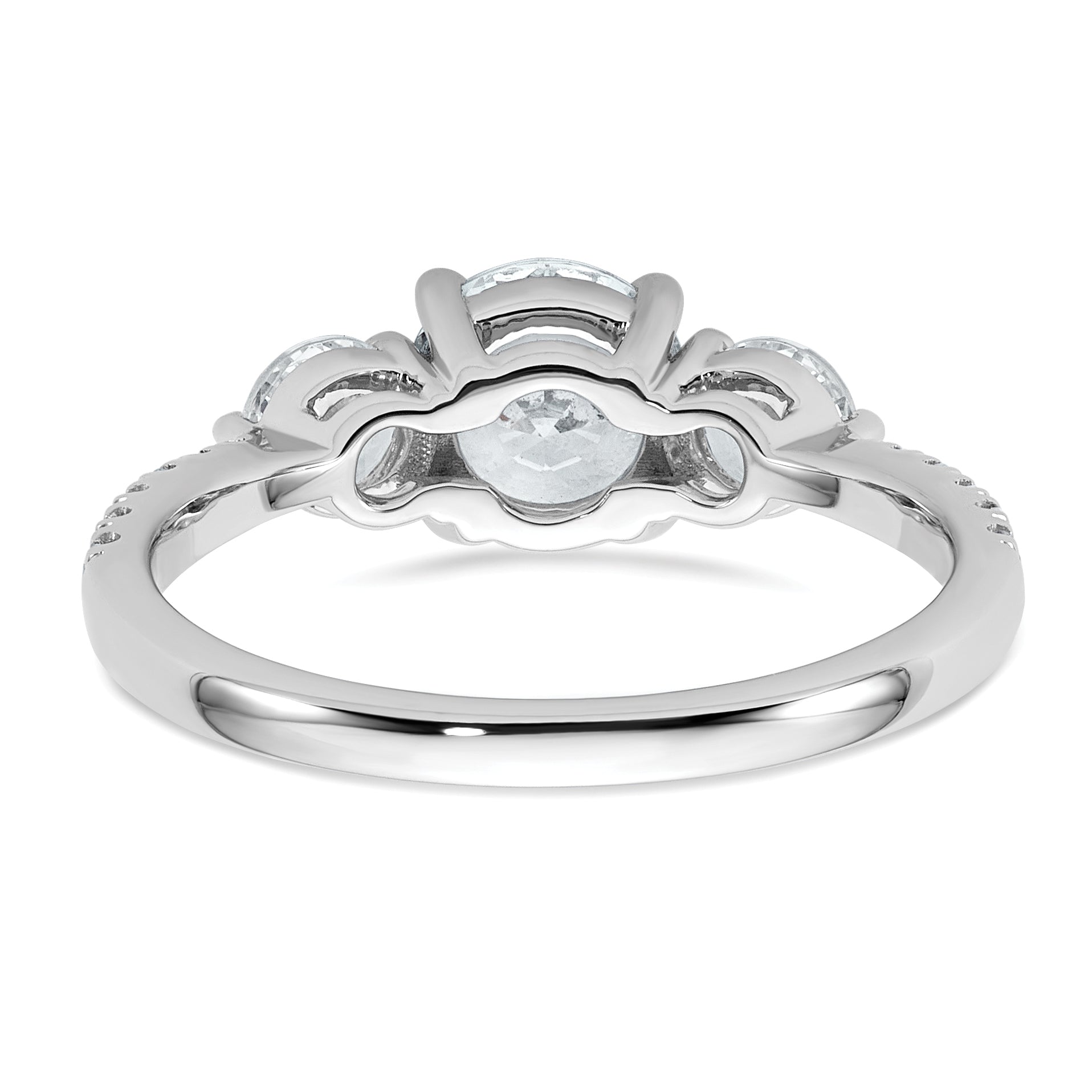 14k White Gold 5/8 carat Lab Grown Diamond VS+ F+ Round Semi Mount Three Stone Engagement Ring