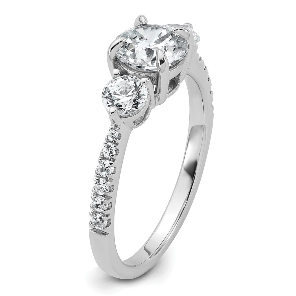 14k White Gold 5/8 carat Lab Grown Diamond VS+ F+ Round Semi Mount Three Stone Engagement Ring