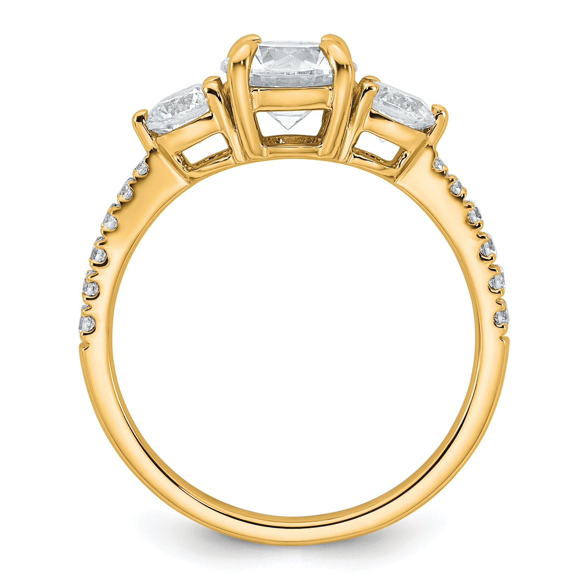 14k 5/8 carat Lab Grown Diamond VS+ F+ Round Semi Mount Three Stone Engagement Ring
