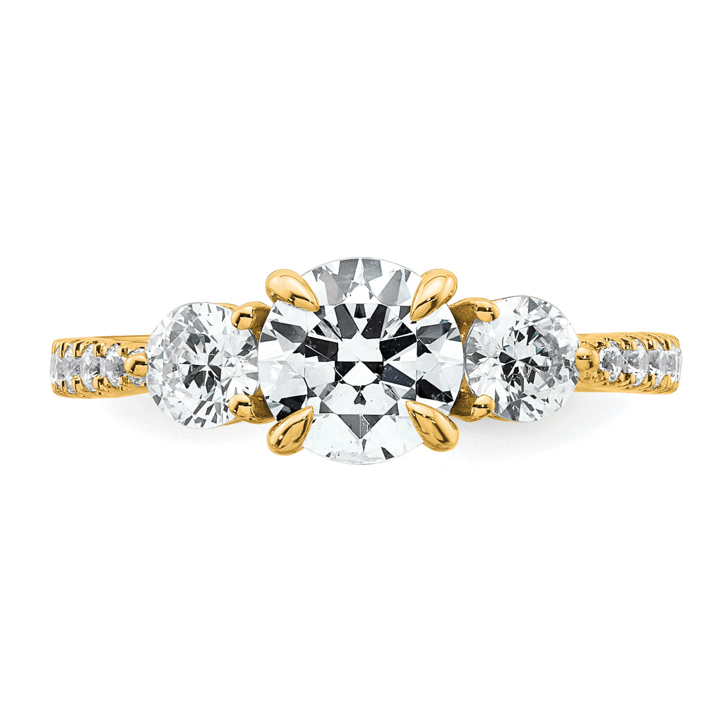 14k 5/8 carat Lab Grown Diamond VS+ F+ Round Semi Mount Three Stone Engagement Ring