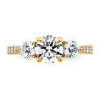 14k 5/8 carat Lab Grown Diamond VS+ F+ Round Semi Mount Three Stone Engagement Ring